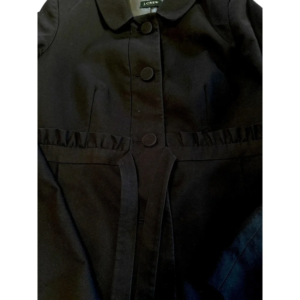 J Crew Black Ruffled Pea Coat Coat Jacket Tie Waist - Picture 4 of 6